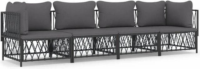 vidaXL 4-tlg Garten-Lounge-Set in L-Form aus pulverbeschichtetem Stahl und Textilene mit Kissen in Anthrazit - Bild 1