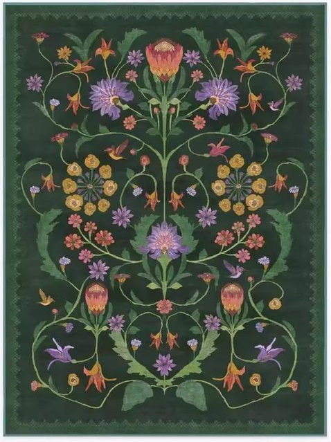 Lodestar Teppich Iris Apfel Protea in Waldgrün, Florales Design, Rutschfest und Waschbar, B: 240 cm, T: 160 cm - Bild 1