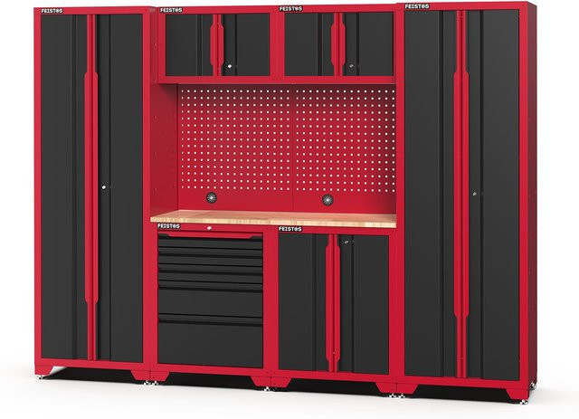 Feistos Werkstatteinrichtung Juno 14 Metall Werkstattschrank schwarz rot B/T/H: 264 x 46 x 198 cm - Bild 1