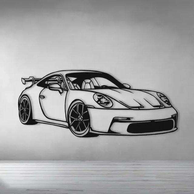 GOOFECH Wandkunst aus Aluminium Metall mit 3D Auto-Silhouette in Schwarz für moderne Heim- und Garagendekoration - Bild 1