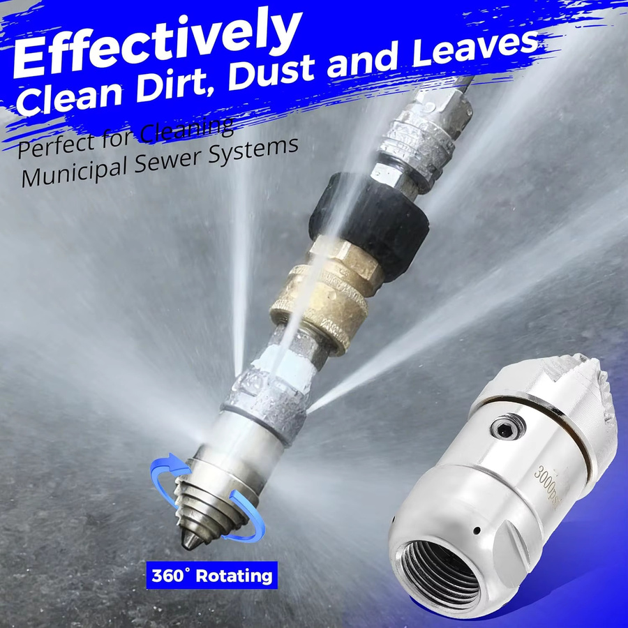Hochdruck-Rotations-Kanalreinigungsdüse mit G3/8 Gewinde und Pagoden-Design in Silber, Wasserausstoß 10-30L/Min - Bild 3