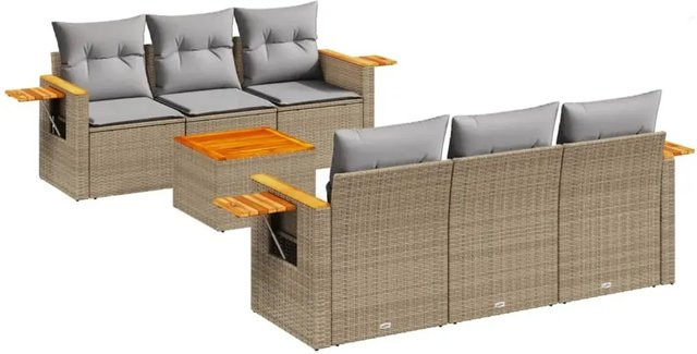 vidaXL 7-teilige Garten-Sofagarnitur aus Poly-Rattan und Akazienholz in Beige mit Kissen aus Polyester - Bild 1
