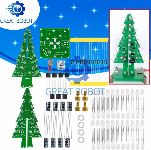Baishundianzi 3D-Weihnachtsbaum-LED-DIY-Kit, Rot/Grün/Gelb, 1-teiliges Set - Bild 1