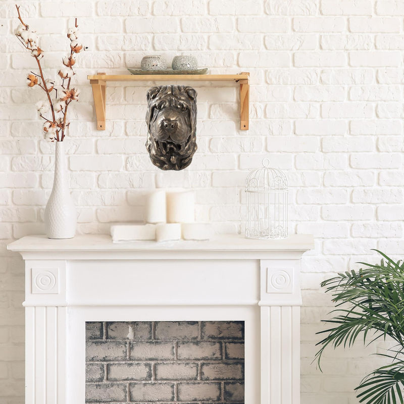 Art-Dog Shar Pei Hundestatue als hängende Büste in Braun aus Kunstharz und Metall - Bild 3