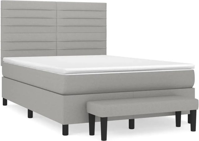 vidaXL Boxspringbett Hybrid mit Matratze und Taschenfederkern, Grau/Weiß, B/T/H: 140 x 190 cm - Bild 1
