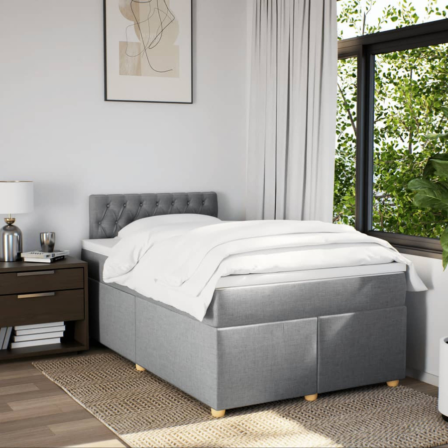 vidaXL Boxspringbett mit Matratze Hellgrau aus Stoff mit USB-Anschluss und Unterbettbeleuchtung B/T/H: 120 x 190 x 100,5 cm - Bild 3