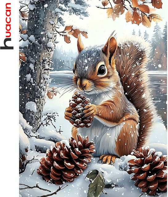 Huacan Diamant-Mosaik Set Eichhörnchen im Schnee, rund, mehrfarbig - Bild 1