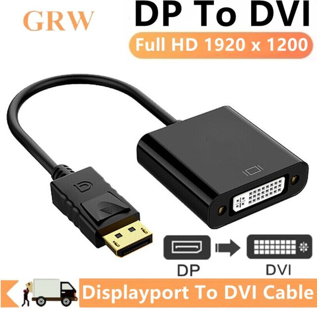 GRWIBEOU DisplayPort zu DVI Kabel Konverter in Schwarz für PC, Laptop und Monitor, HD 1080p Adapter Stecker auf Buchse - Bild 1