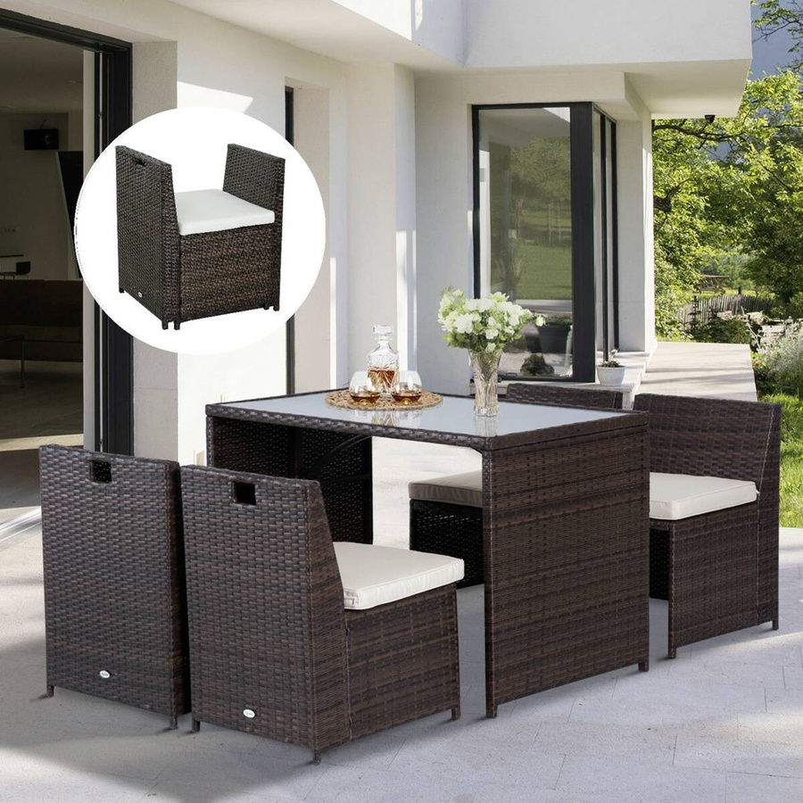 Outsunny Garten-Garnitur aus Polyrattan mit Tisch und Stühlen in Braun und Creme - Bild 5