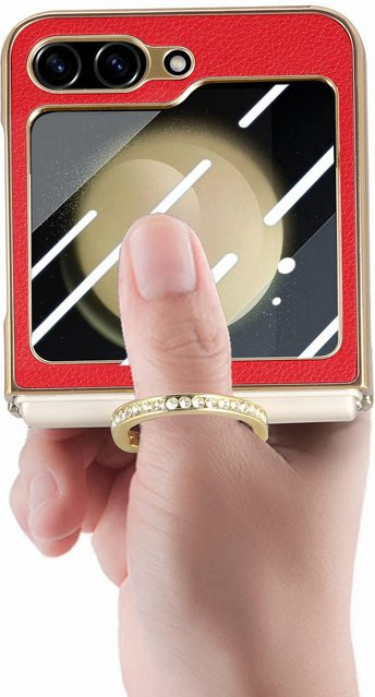 Samsung Galaxy Z Flip 5 Bling Ringhalter Ledertasche mit Schutzglasfolie in Schwarz - Bild 1