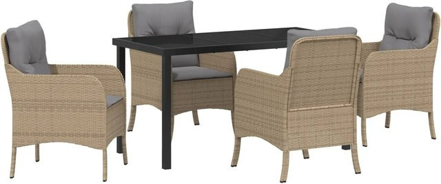 vidaXL 5-teilige Garten-Essgruppe aus Polyrattan mit Kissen in Beige und Grau für Garten, Balkon oder Terrasse - Bild 1