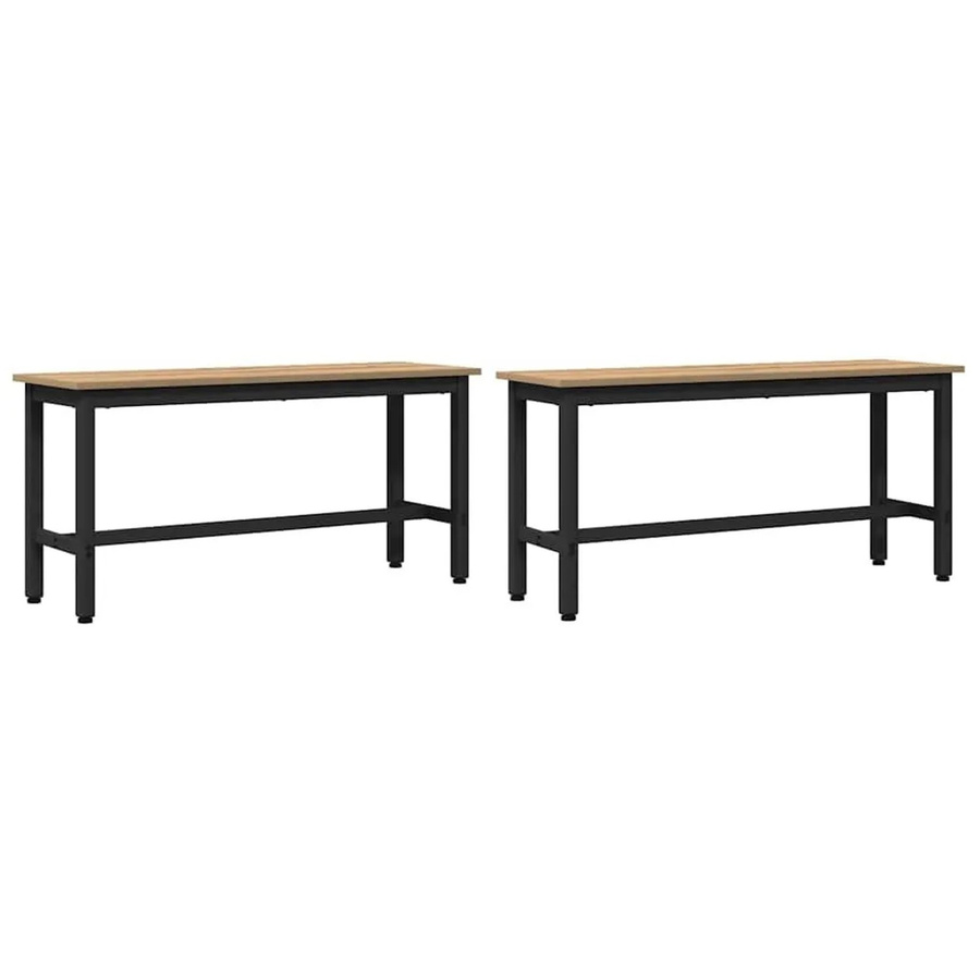 vidaXL Esstischbank Set aus 2 Stück in Artisan-Eiche, modern, B/T/H: 110 x 32,5 x 48,5 cm - Bild 2