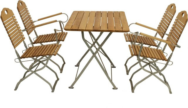 DEGAMO Kurgarten Garten-Garnitur BAD TÖLZ 5-teilig aus Robinie und verzinktem Flachstahl in Braun, Tisch B: 110 cm, T: 70 cm, inkl. 2 Stühlen, 2 Armlehnensesseln und 1 Tisch - Bild 1