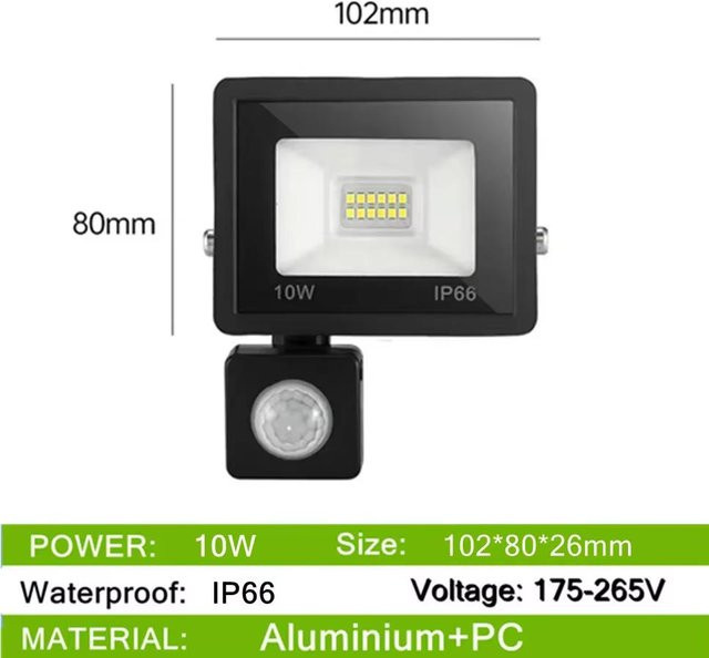 OuuZuu LED Flutlicht mit PIR Bewegungssensor IP66 Wasserdicht, Außenwandleuchte aus Aluminium in Weiß - Bild 1