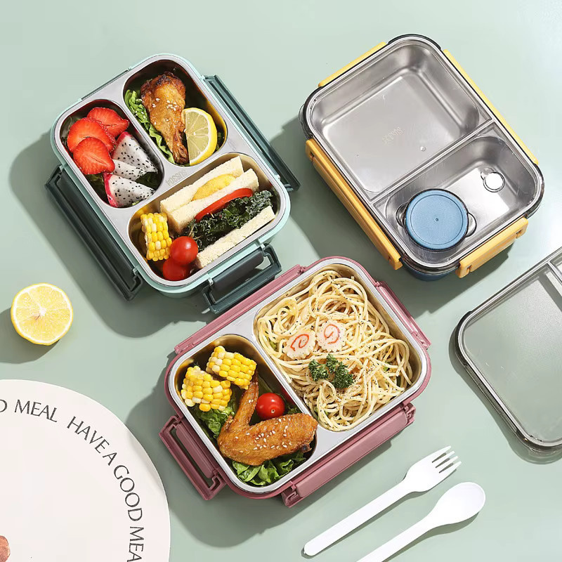 JUSTINLAU Bento-Box aus Edelstahl und PP mit 850ml, blau, mikrowellengeeignet mit Fächern und Snap-Lid - Bild 3