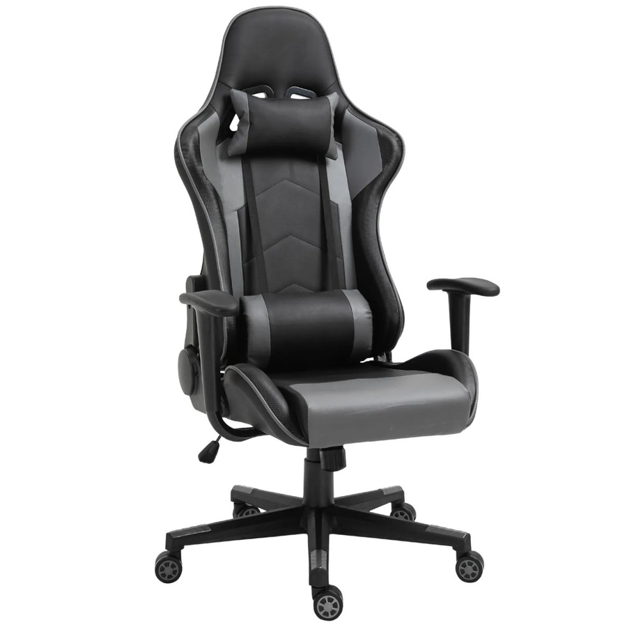 Vinsetto Gaming Stuhl in Schwarz aus Kunstleder mit Kopfstütze und Armlehnen, B/T/H: 74 x 120 x 136 cm - Bild 2