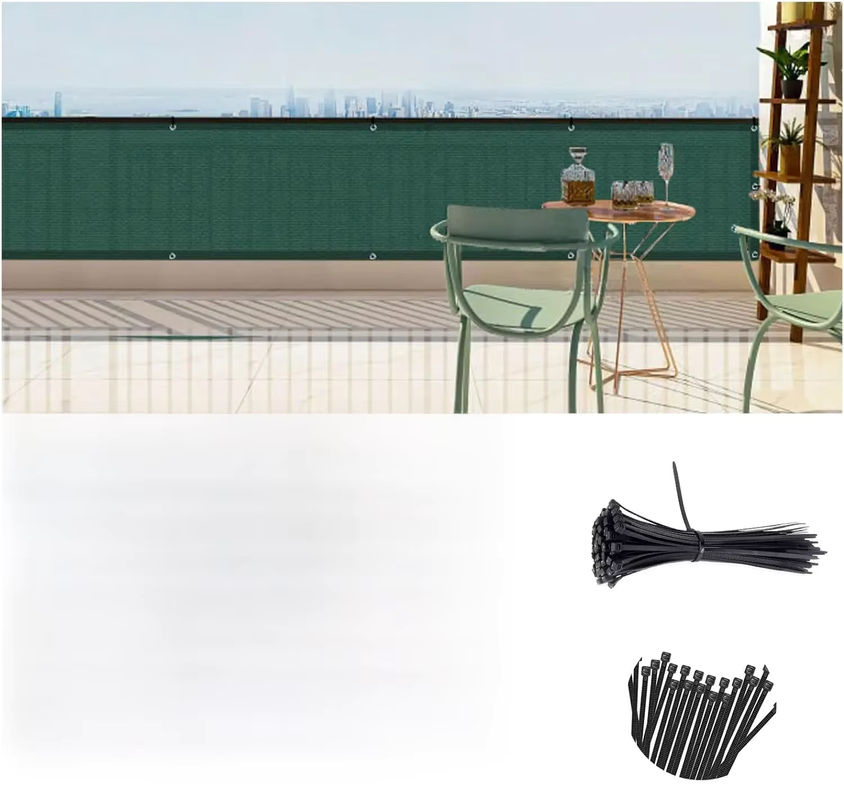 Dunkelgrüner Balkon Sichtschutz aus HDPE-Stoff mit Ösen und UV-Schutz, B: 91,44 cm, H: 304,8 cm - Bild 6