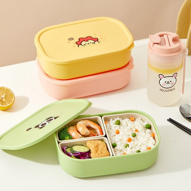 WORTHBUY Tragbare Lunchbox aus Kunststoff mit 3 Fächern, transparent, auslaufsicher und mikrowellengeeignet - Bild 1