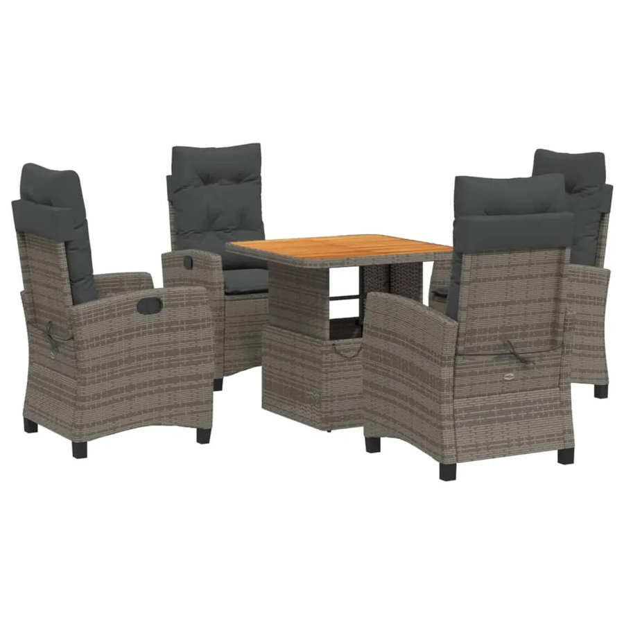 vidaXL 5-teilige Garten-Essgruppe aus Poly-Rattan und massivem Akazienholz in Grau mit Kissen - Bild 2