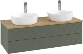 V&B Waschtischunterschrank Antao mit Frontstruktur und Beleuchtung in Eiche Honig Braun, B/T/H: 120 x 50 x 50 cm - Bild 1
