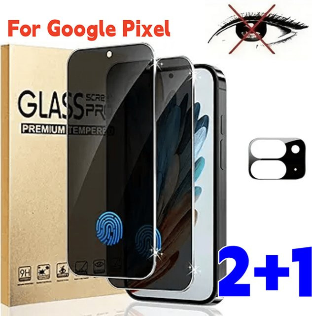 3er-Set Sichtschutzfolie und Linsenschutzfolie für Google Pixel 6 7 8 9 Pro XL, transparent, kompatibel mit Fingerabdruck-Entsperrung - Bild 1