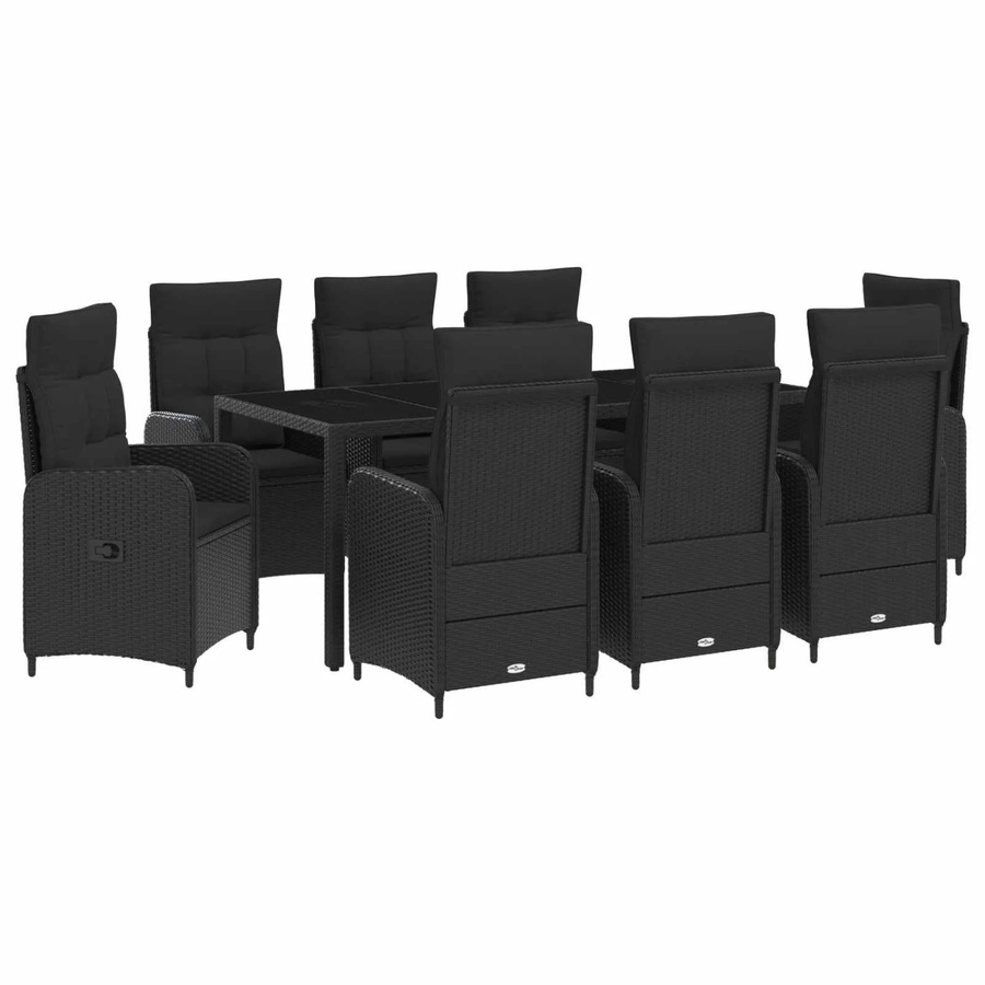 vidaXL Outdoortisch-Set aus Poly-Rattan in Schwarz mit 9 Teilen, B/H/T: 190 x 75 x 90 cm - Bild 2
