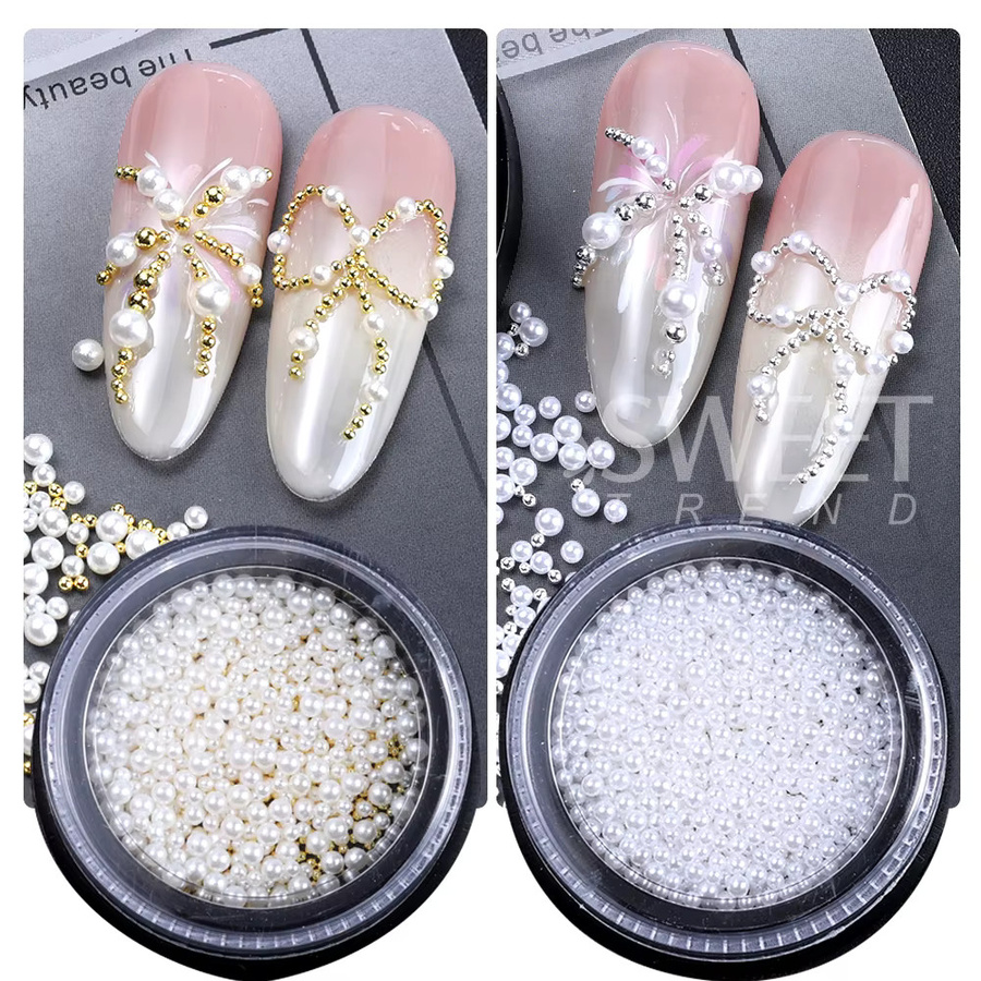 SWEET TREND Nagel Charms, Weiß, Halb Runde Flache Perlen, Glänzend - Bild 1