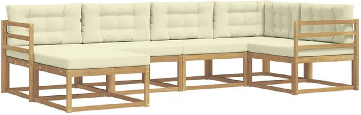 vidaXL Outdoor-Sofagarnitur aus Akazie mit 5 Polstern in Weiß und Beige - Bild 1