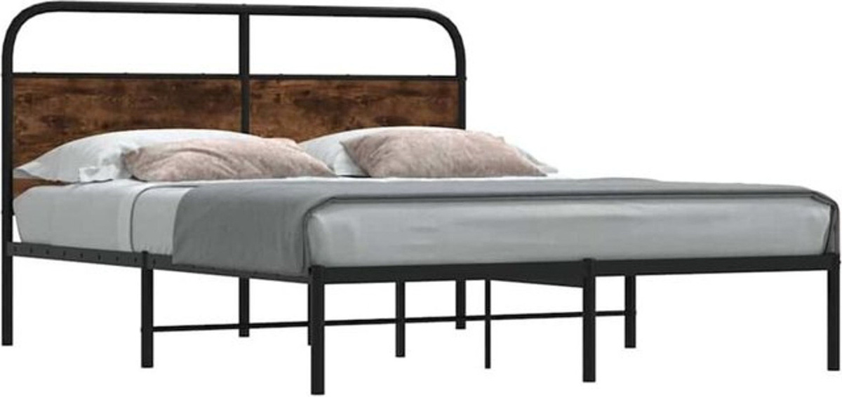 Bettgestell ohne Matratze von Vidaxl in Braun im Industrial Design aus Holzwerkstoff und Stahl, B/T/H: 150 x 200 cm - Bild 1