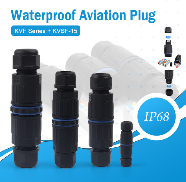 DIY GO KVF Serie KVSF-15 IP68 Wasserdichter Schnellstecker Adapter für LED-Licht Kabelanschlüsse Schwarz - Bild 1