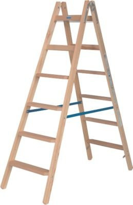 Krause Stehleiter aus Holz in Braun und Multicolour mit 2 x 7 Sprossen und Eimerhaken nach TRBS 2121-2 - Bild 1