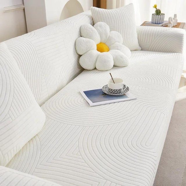 Rutschfester Jacquard-Sesselbezug für 1-Sitzer, weiß, gestreift, elastisch und waschbar, Breite: 90-140 cm - Bild 1