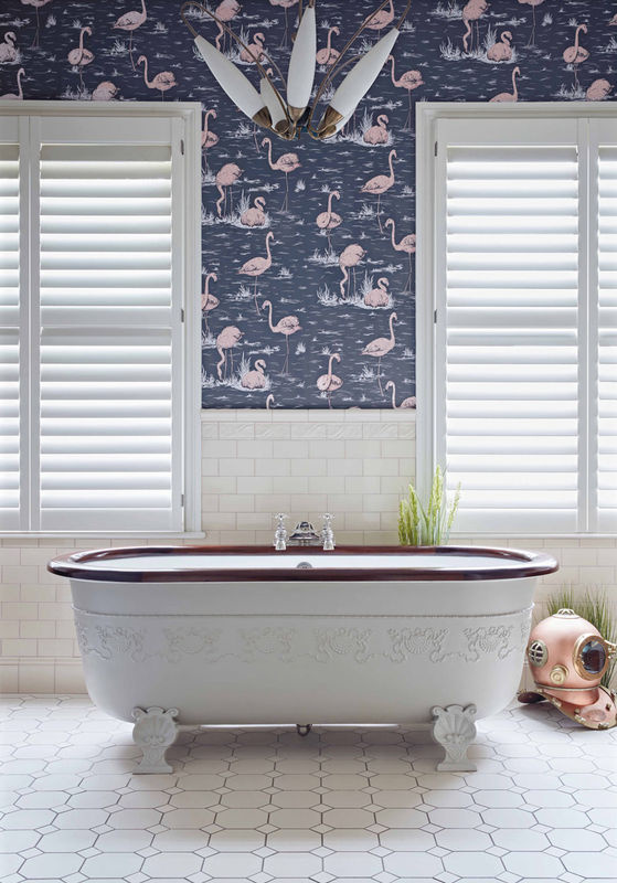 Cole & Son Tapete Flamingos Icons in Ink & Alabaster Pink und Blue im Vintage Animal Print aus Vlies - Bild 3
