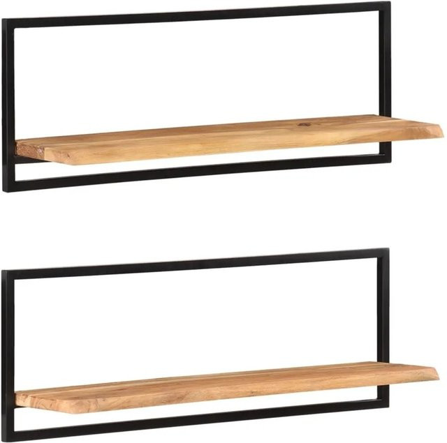 vidaXL Wandregale Set aus Massivholz Akazie und Stahl, 2 Stück, braun, B/T/H: 100 x 24 x 35 cm - Bild 1