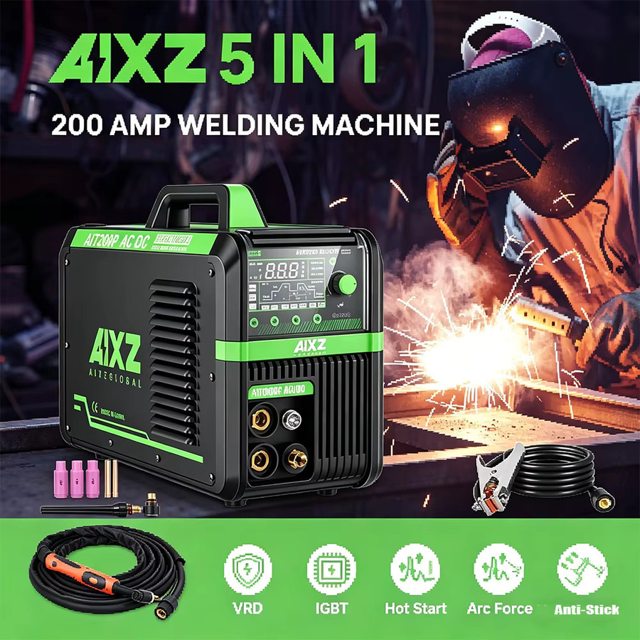 AIXZ 5-in-1 Multiprozess-Schweißgerät AIT200P, AC/DC TIG und MMA ARC Schweißgerät mit Puls-Funktion, 220V 200A, Schwarz - Bild 8