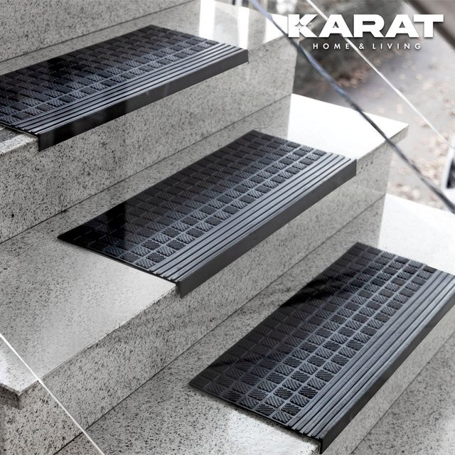 Floordirek Gummi Stufenmatte Diamond in Schwarz, rutschfeste und wetterfeste Treppenmatte mit Rillenstruktur, selbstklebend - Bild 1
