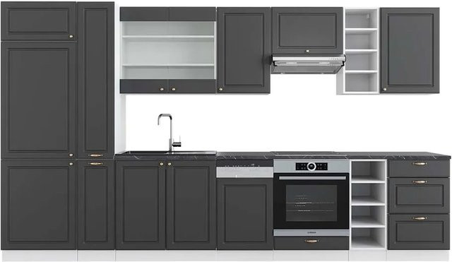 Vicco Fame-Line Küchenzeile Anthrazit-Gold/Weiß B: 355 cm, H: 206 cm, T: 60 cm - Bild 1