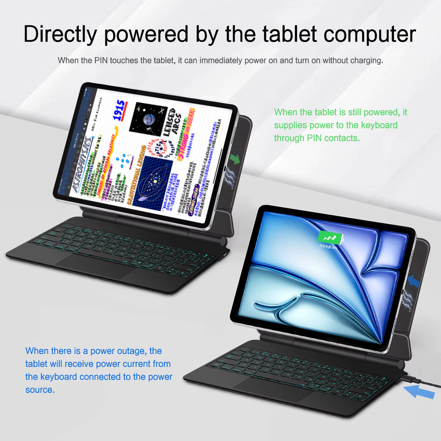 AJIUYU Smart Pogo Pin Tastaturhülle für iPad Pro und iPad Air in Schwarz - Bild 3
