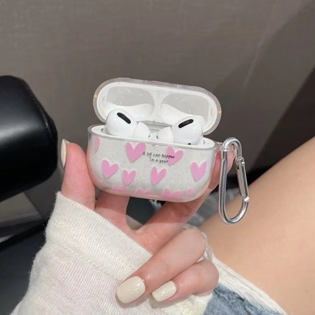 Rosa Herz-Glitzer Schutzhülle für Apple AirPods Pro 1 2 3 Ladebox mit Bling-Effekt - Bild 1