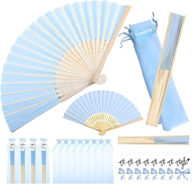 30 Stück blaue Papierfaltfächer von YMY als Gastgeschenke für Hochzeiten, Partys oder als Sommer-Dekoration - Bild 1