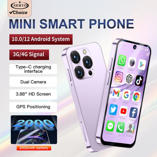 SERVO Mini-Android-Smartphone mit 3,88 Zoll Display, 4G LTE, 128 GB Speicher, Black, USB-C Anschluss - Bild 1