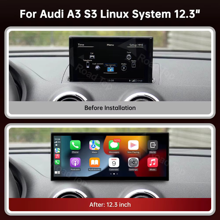 RoadTop Wireless CarPlay Multimedia-Display mit 12,3 Zoll für Audi A3 S3 B9 MIB MIB2 2014-2019, Android Auto und Airplay, Schwarz - Bild 3