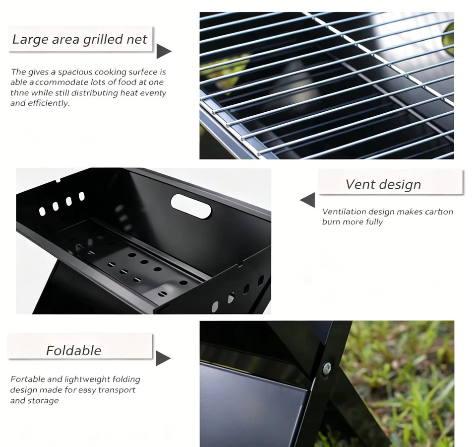 SOTECH Tragbarer faltbarer Tischgrill aus Edelstahl in Schwarz für 3-5 Personen mit Belüftungsdesign, B/T/H: 44 x 37 x 29 cm - Bild 2