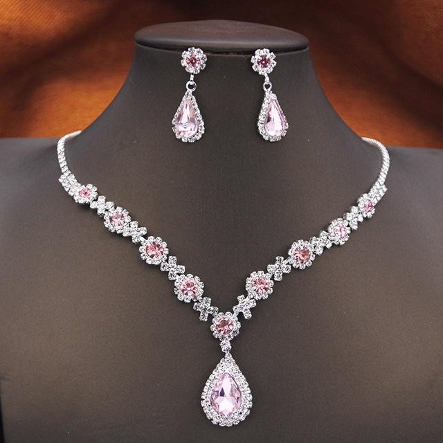 YIRAN Jewelry Schmuck-Set, Choker Halskette, Ohrringe, Messing, Schwarz, Kristall, Damen - Bild 1