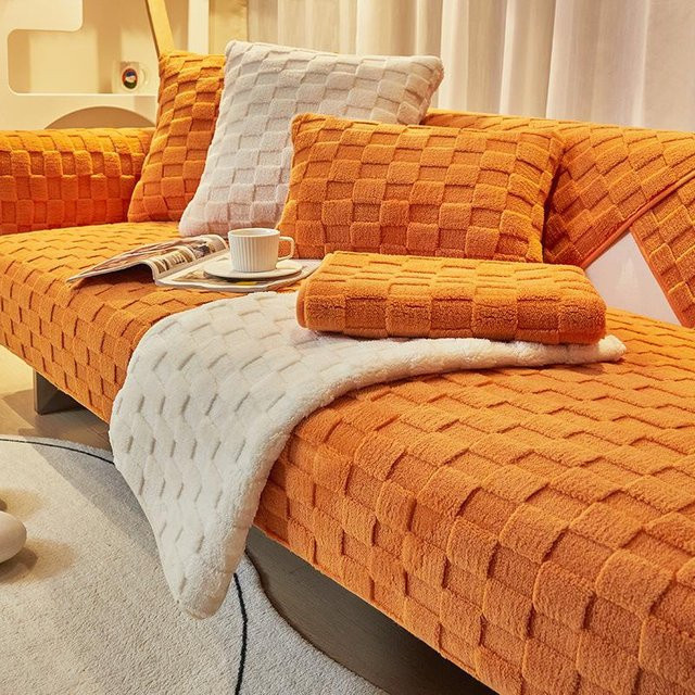 A Family Of Home Textiles Sofakissen aus Wildleder und Plüsch in Orange, B/B: 70 x 70 cm - Bild 1