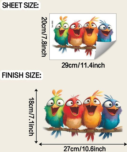 Everyday Home Bunte Vogelaufkleber aus PVC zur Dekoration, Multicolor, B/H: 29,0 x 20,0 cm - Bild 1