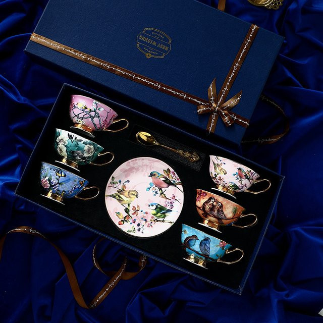 XMSJ Kaffeetassen- und Teller-Set aus Knochenporzellan mit floralem Design für den Nachmittagstee - Bild 1