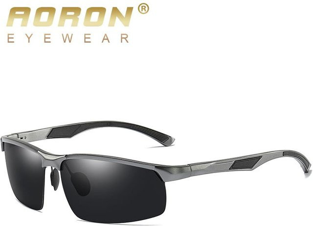 AORON Sportsonnenbrille Herren, Aluminium, Vollrand, rechteckig, polarisiert, grau/schwarz - Bild 1