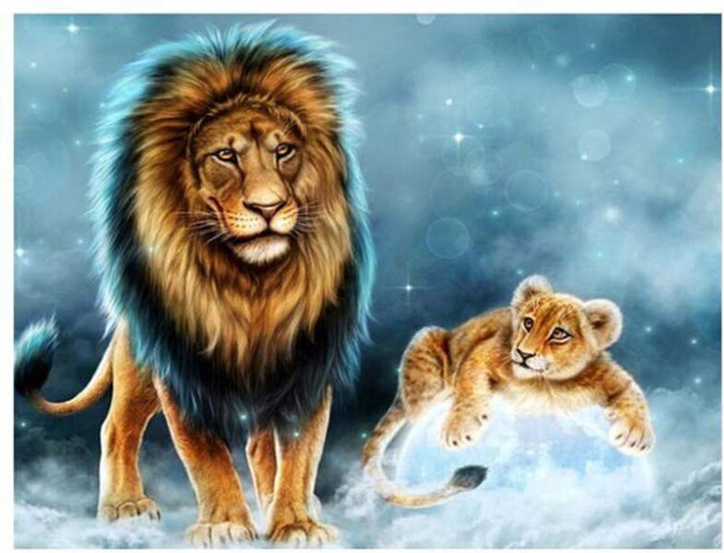 FIYO 5D DIY Diamond Painting Rund Löwe Motiv Mehrfarbig B: 30 cm, H: 20 cm - Bild 1
