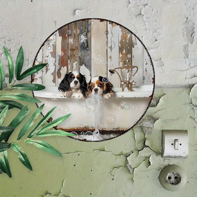 Rundes Aluminiumschild von Potdemiel mit Cavalier King Charles Spaniels im Badewannendesign, Durchmesser: 20,3 cm, Mehrfarbig - Bild 5
